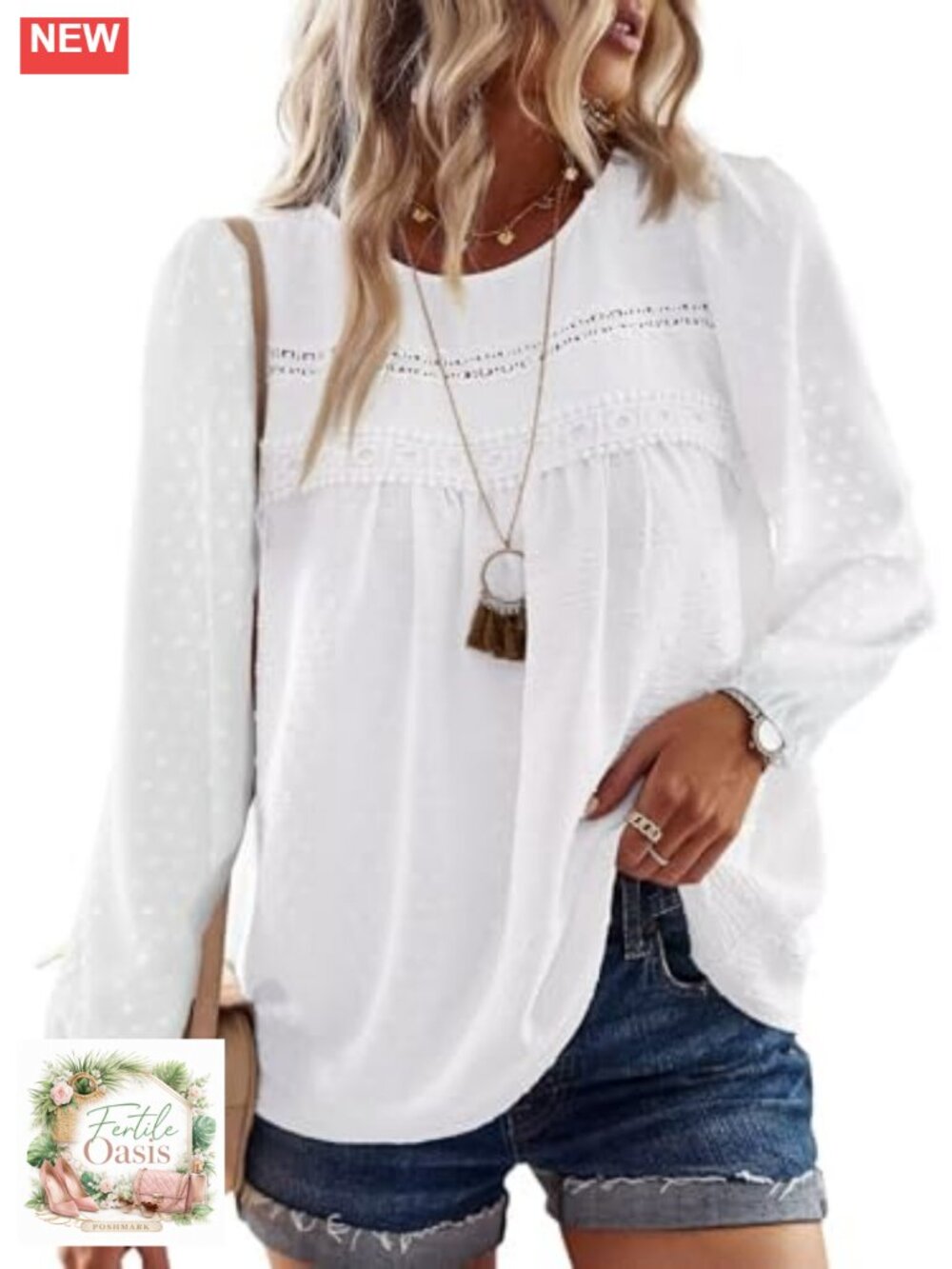 Women's Boho Crochet Lace Long Sleeve Tunic Blouse Flowy Casual Top